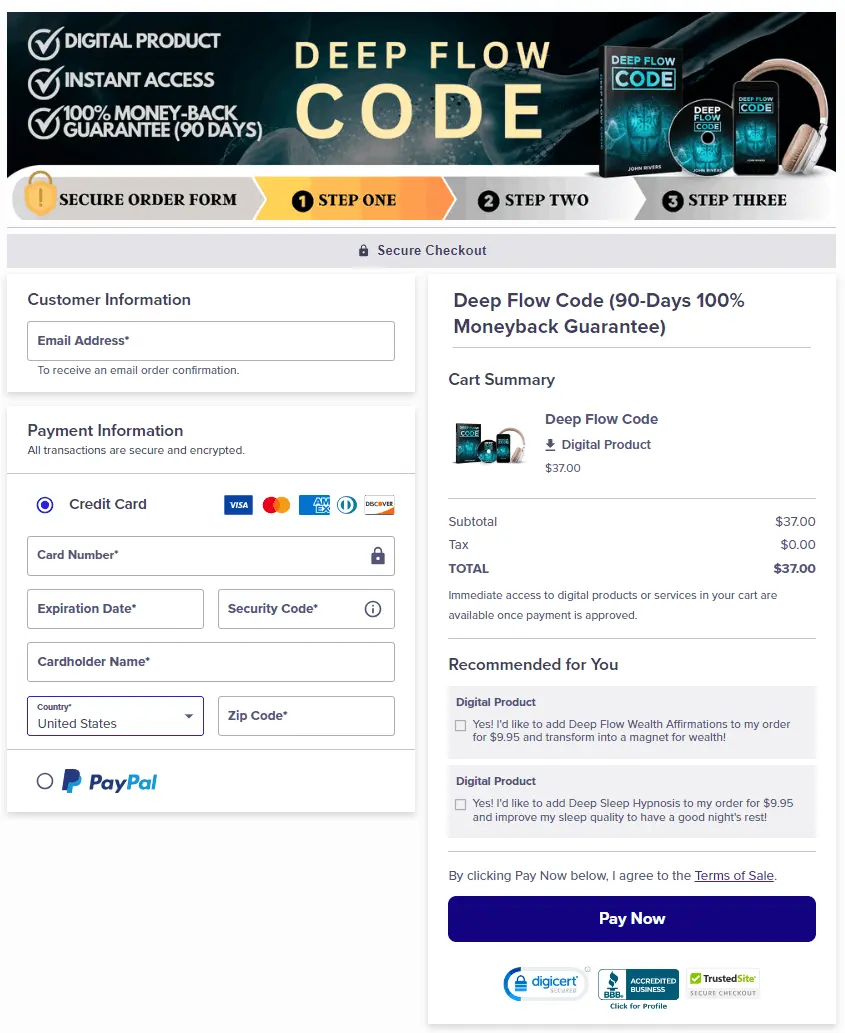 Deep Flow Code Secured Order Form